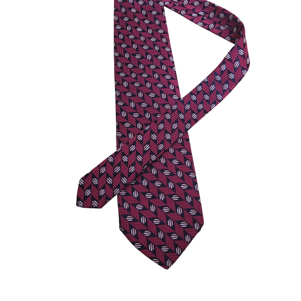Robert Talbott Studio Silk Tie Red Geometric Chevron Hand Sewn USA Mens Necktie